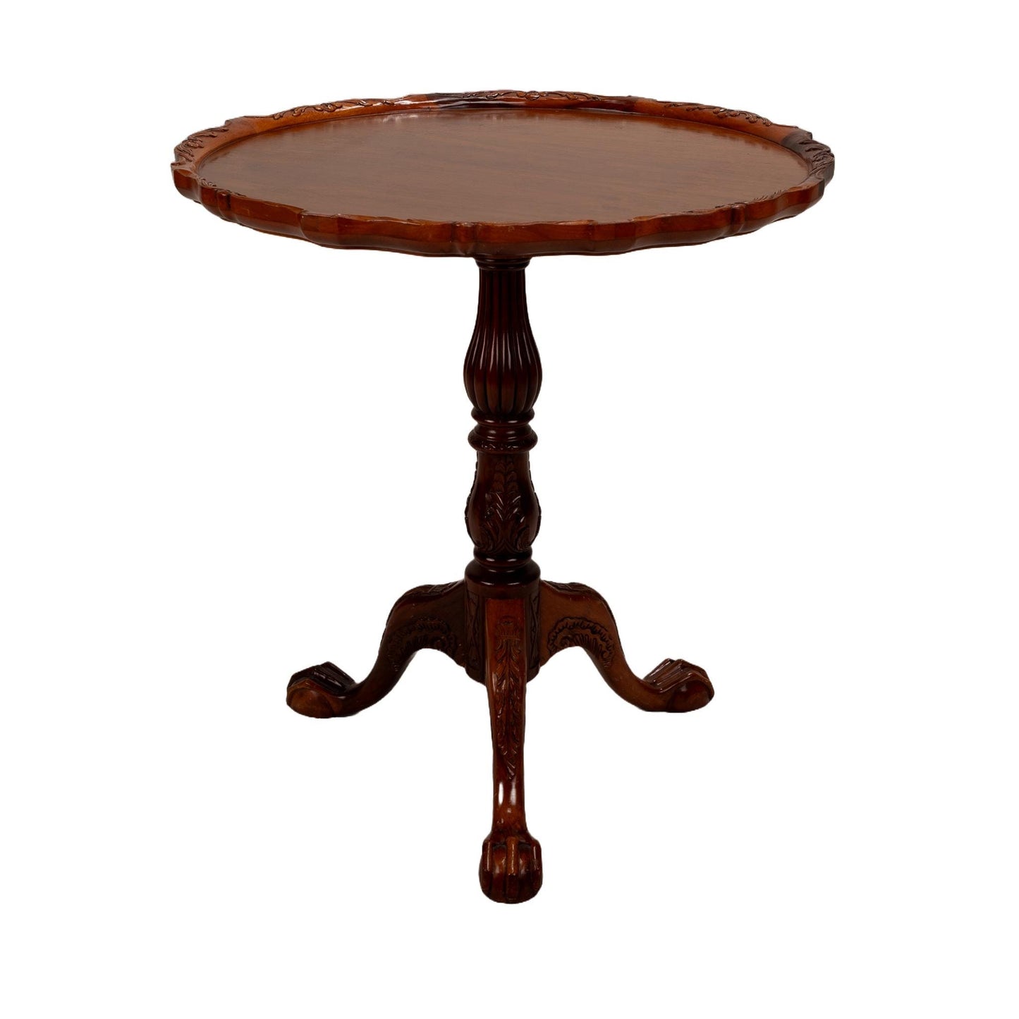 Vintage English Georgian Chippendale Mahogany Pie Crust Tilt Top Tea Card Table , Brass Hardware, Exquisite Detailed Carvings, Elegant Piece