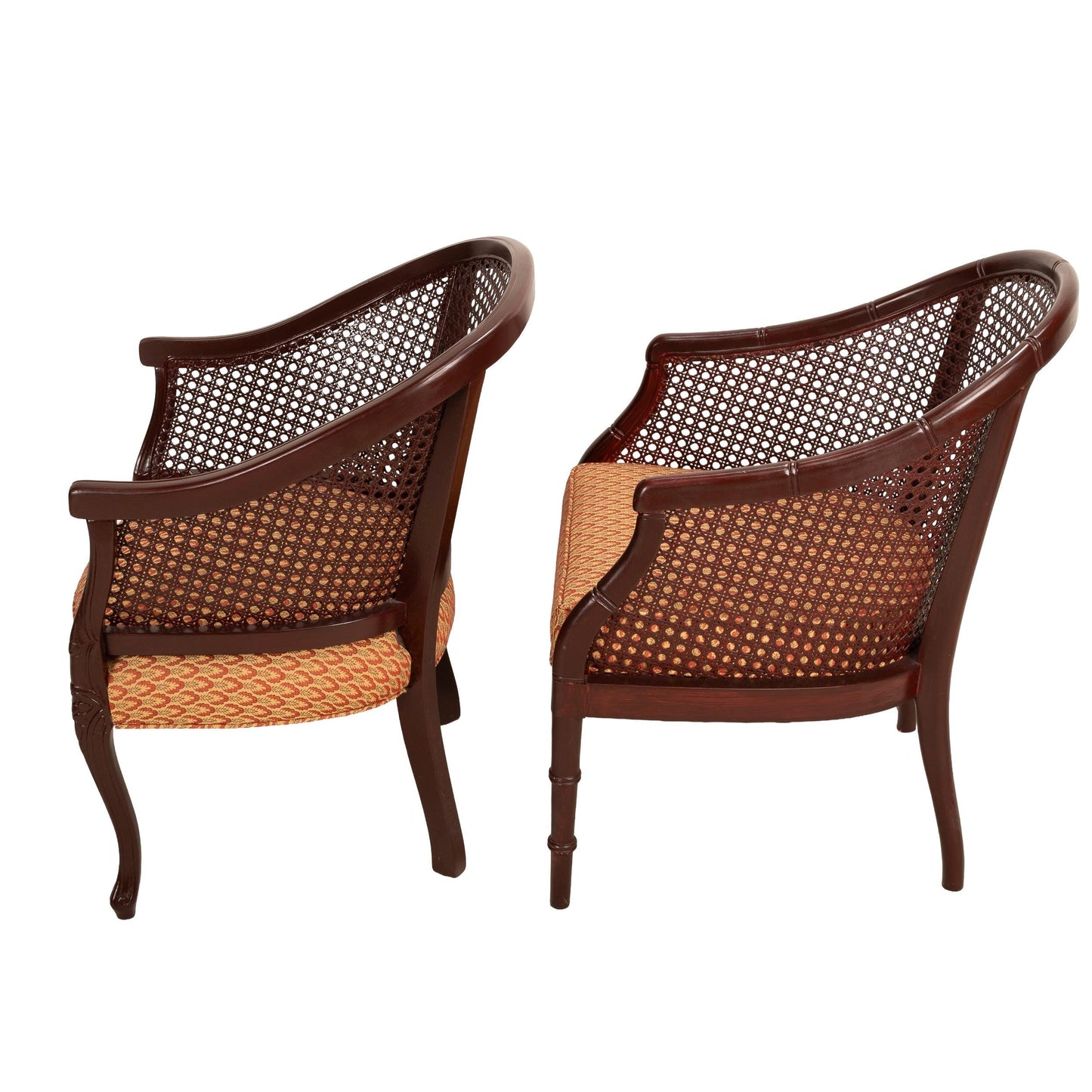 Gorgeous Regency Style Caned Back Tub Lounge Chairs, Recently Reupholstered, Pair of Elegant Accent Chairs, Vintage French Inspired Seating