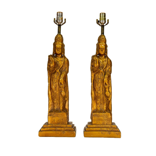 1960s Westwood Tony Paul Hollywood Regency Quan Yin (Buddha) Lamp Gold Gilt - A Pair , Statement Pop Piece, Unique Figural Light