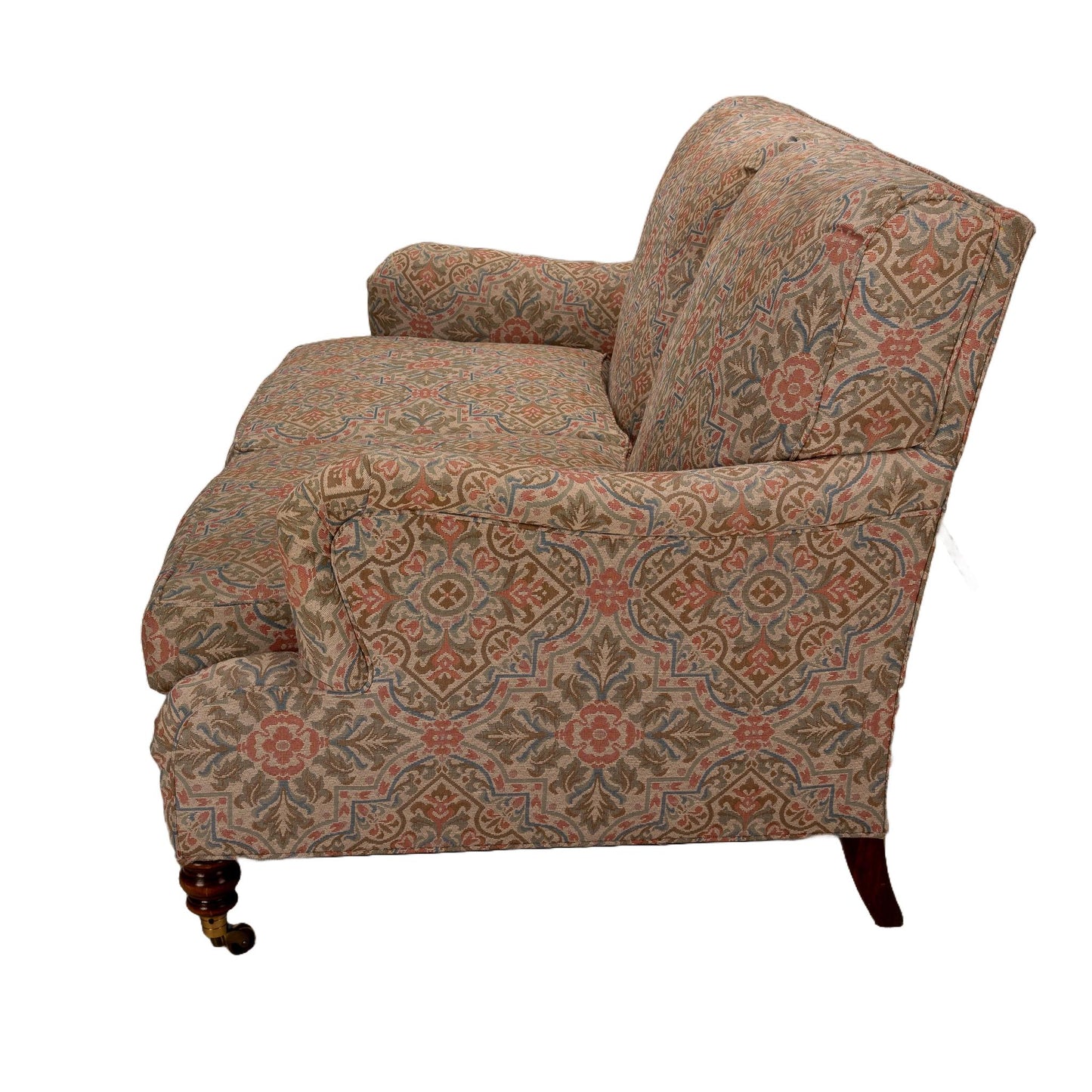 Vintage Hickory Chair Company English Roll Arm Loveseat With Casters , Elegant Sofa, High End Home Furniture, Brass Wheels, Gorgeous