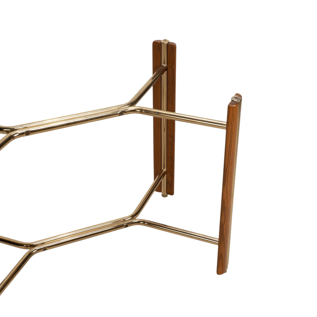 1980s Chromcraft Dining Table Base, Oak and Polished Brass - For Glass Top