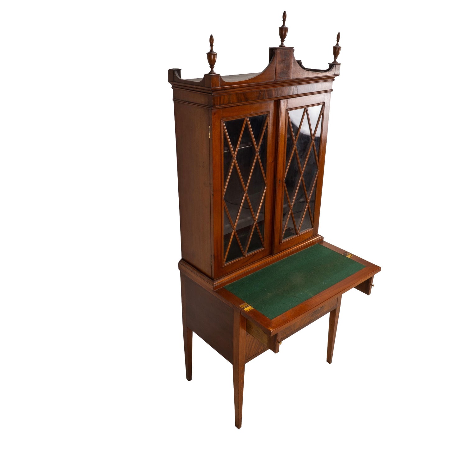 Late 19th Century Flame Mahogany Secretary Desk Bookcase, Antique Drop Front Desk