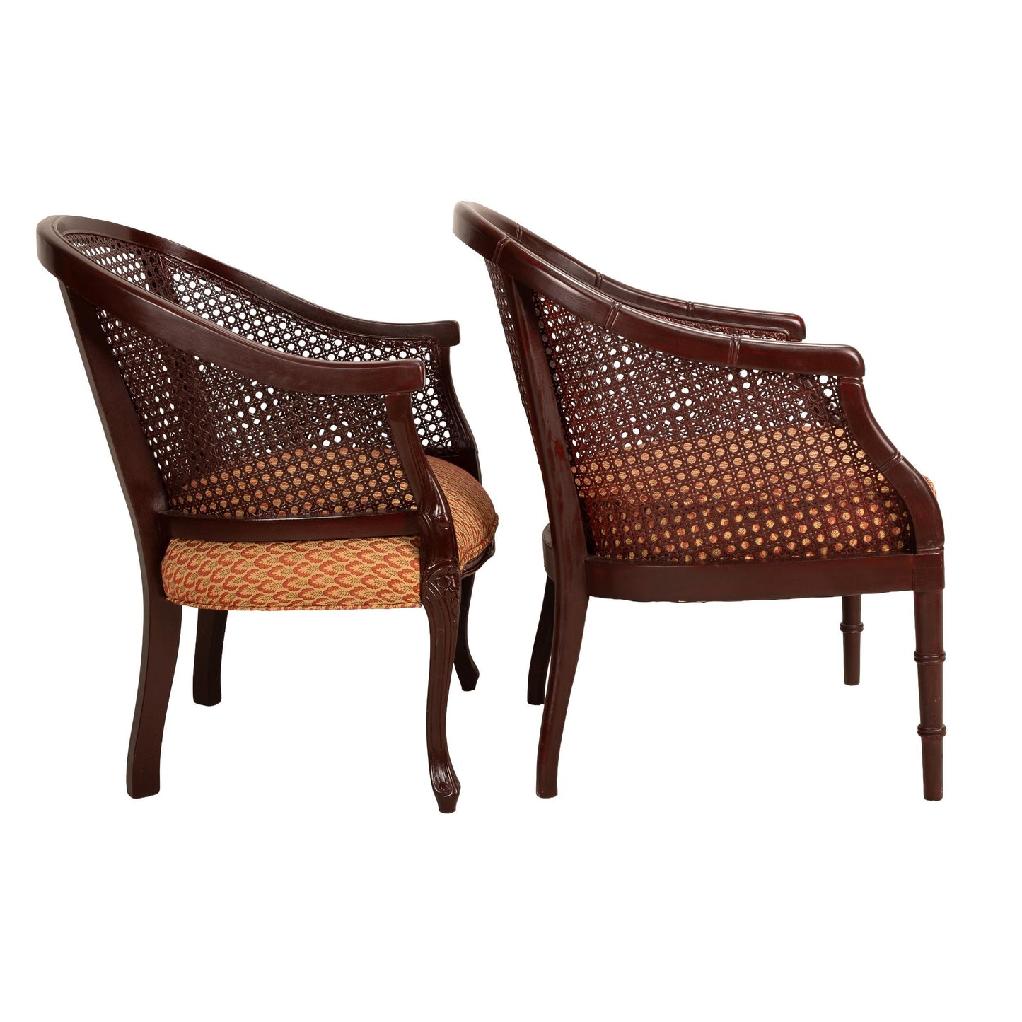 Gorgeous Regency Style Caned Back Tub Lounge Chairs, Recently Reupholstered, Pair of Elegant Accent Chairs, Vintage French Inspired Seating
