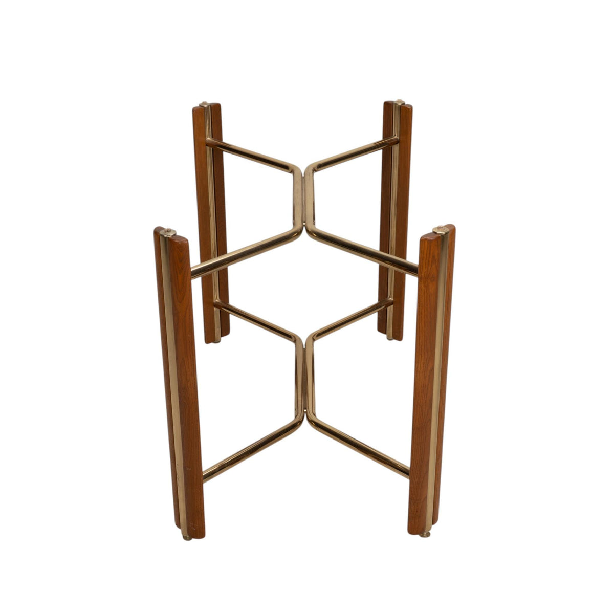 1980s Chromcraft Dining Table Base, Oak and Polished Brass - For Glass Top