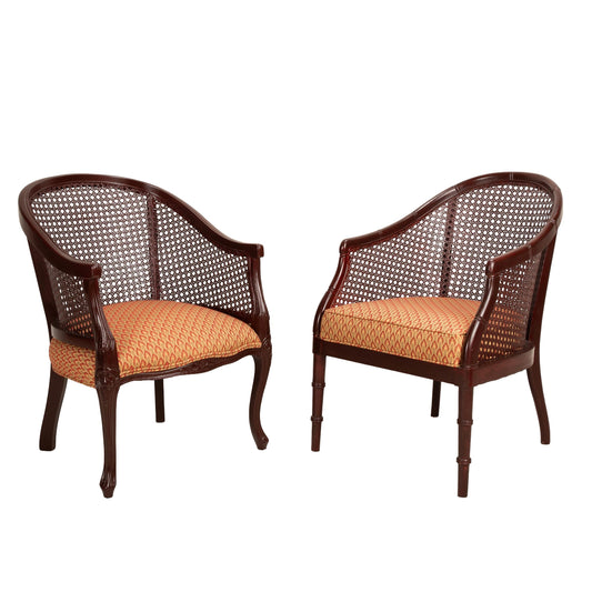 Gorgeous Regency Style Caned Back Tub Lounge Chairs, Recently Reupholstered, Pair of Elegant Accent Chairs, Vintage French Inspired Seating