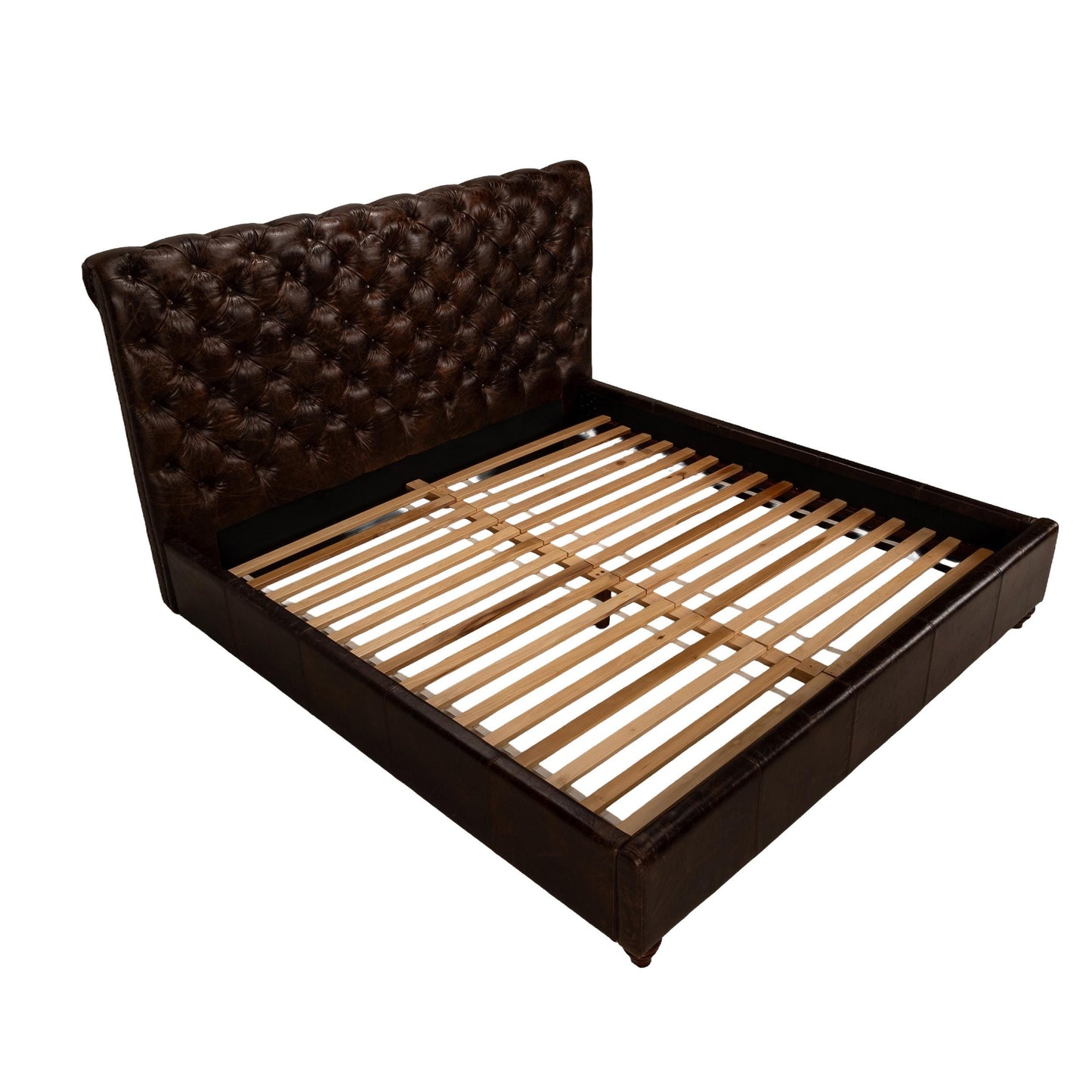 Pottery Barn Tufted Leather Chesterfield King Bed – Distressed Brown Leather & Nailhead Trim