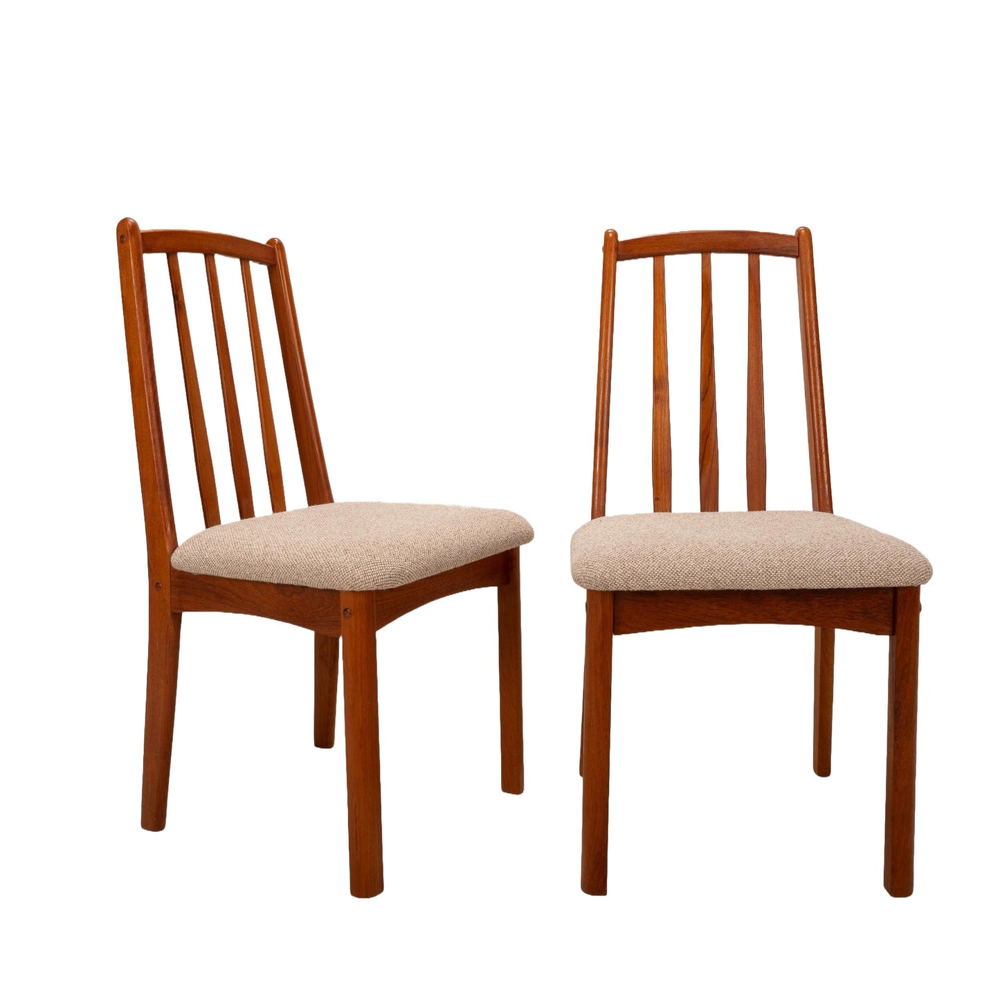 Koda Woodcraft Danish Modern Style Teak Slat Back Side Dining Chairs - A Pair, MCM Mid Century Modern, USA Shipping Available, Retro Mod
