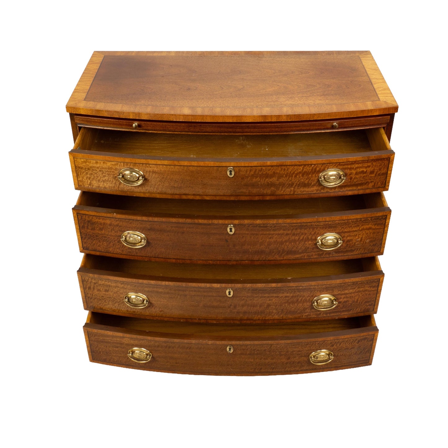 Baker Furniture Georgian Inlaid Banded Mahogany Bowfront Bachelor Chest of Drawers
