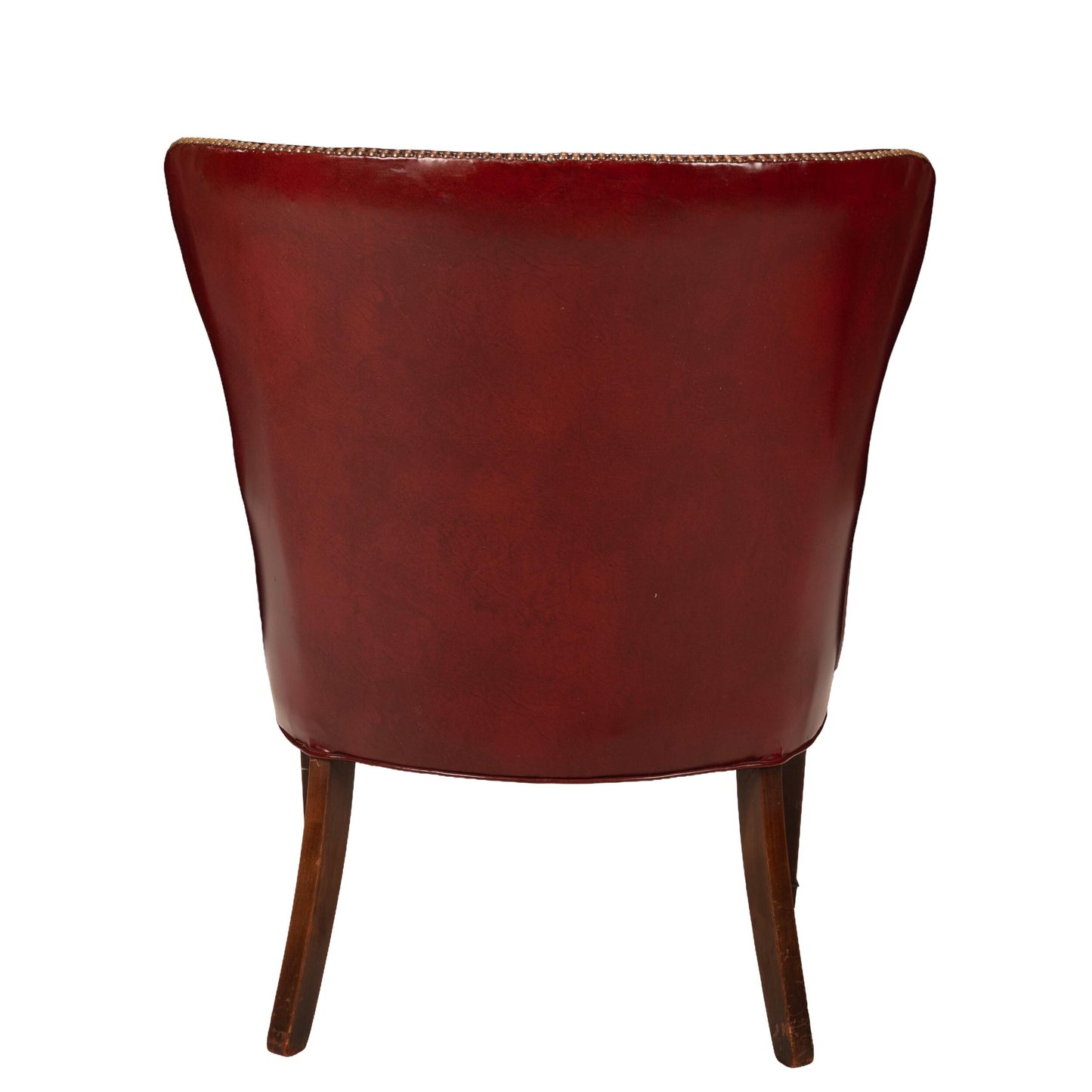 1950s Burgundy Red Vinyl Wingback Club Chair | Studded Library Lounge Armchair | Mid Century Accent Seating