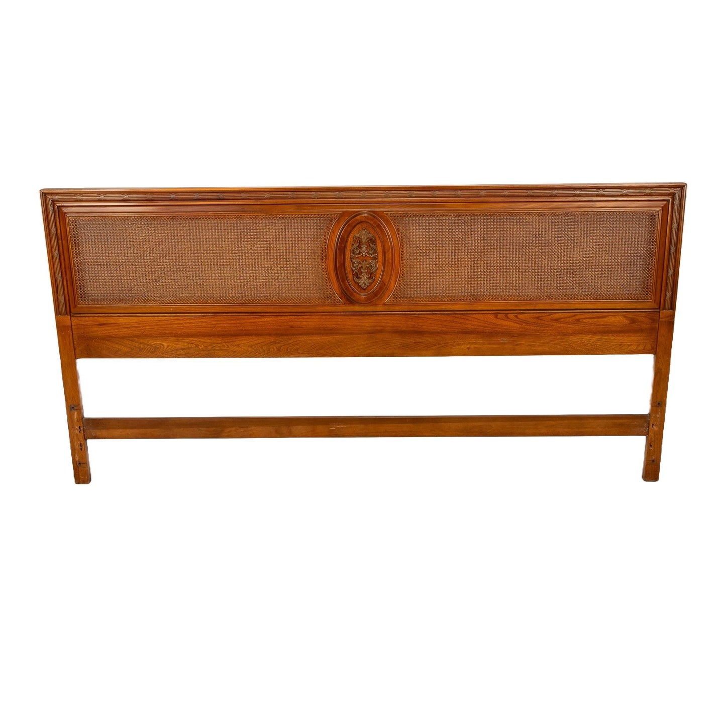 1970s French Regency Louis XVI Wood & Cane King Size Headboard - Gorgeous Detail Work, Wicker Back Caning, Unique Piece, USA Shipping Avail