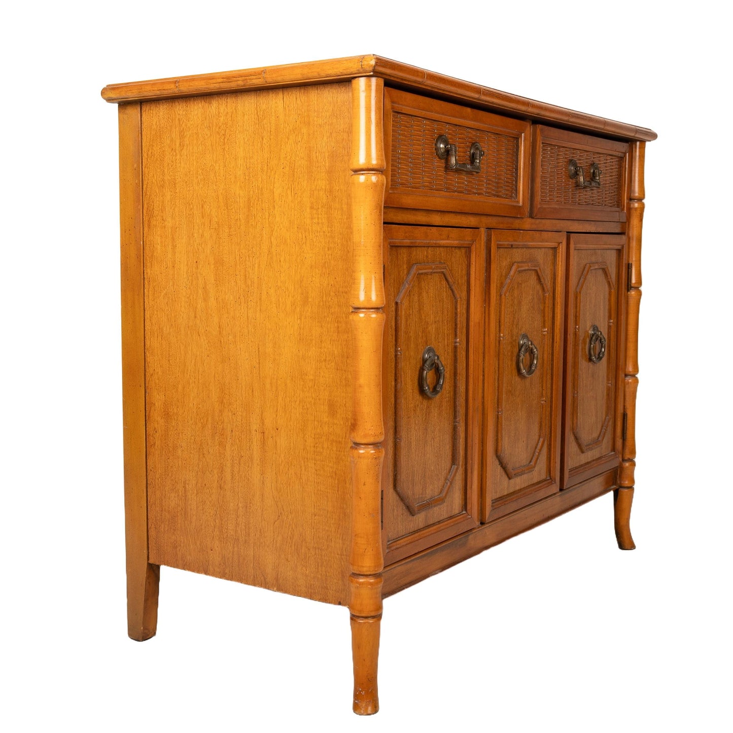 Vintage Broyhill Faux Bamboo Credenza – Palm Beach Regency Chinoiserie Sideboard – 1960s Hollywood Glam Console Cabinet - USA Shipping Avail