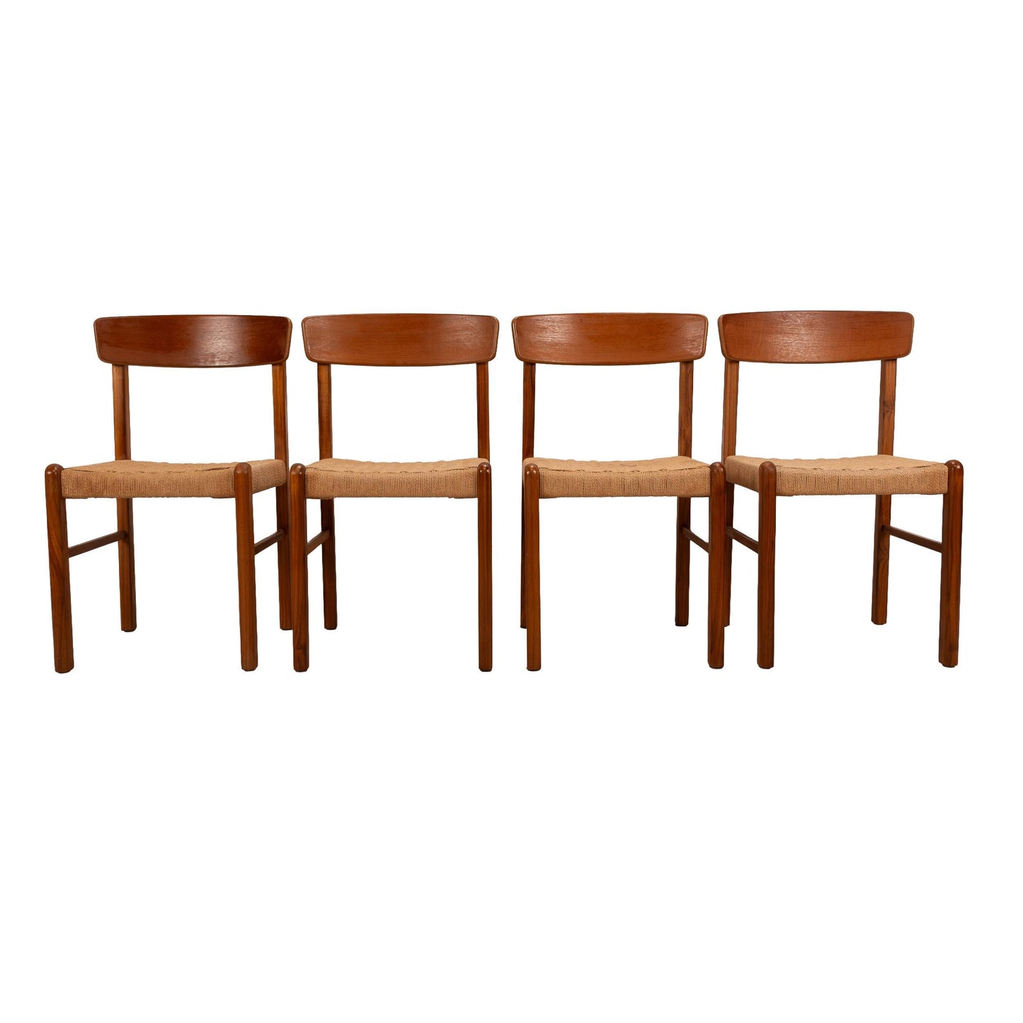 Scandinavian Modern Style Sun Cabinet Teak Dining Chairs W/ Paper Cord Seats - Set of 4