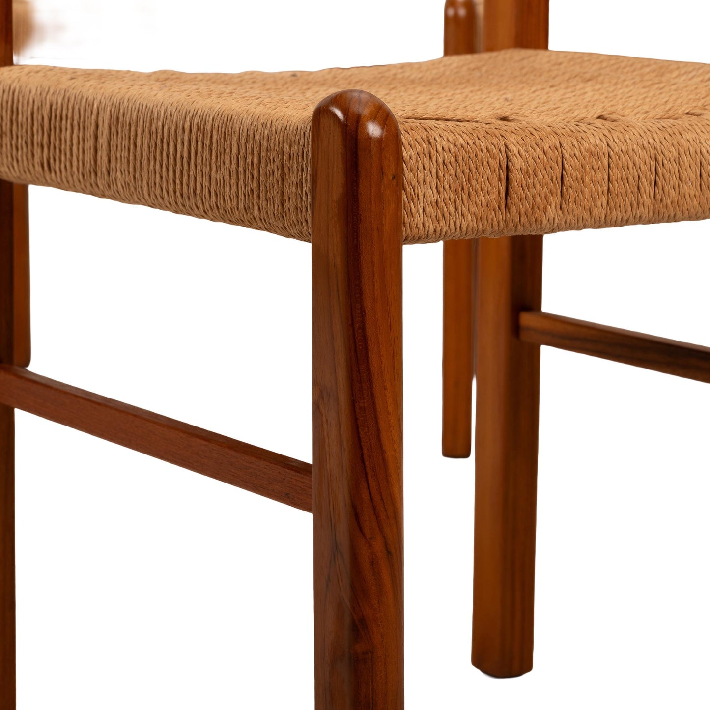 Scandinavian Modern Style Sun Cabinet Teak Dining Chairs W/ Paper Cord Seats - Set of 4