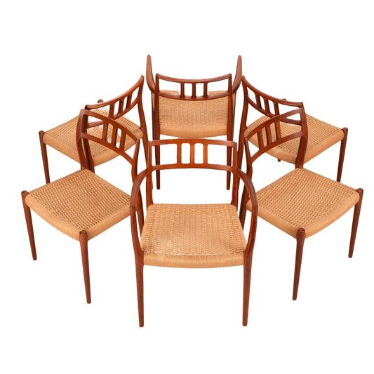 Set of 6 Teak Dining Chairs by Niels Otto Møller – Danish Modern Model 79 & 64, Vintage Mid-Century Scandinavian MCM Seating Set