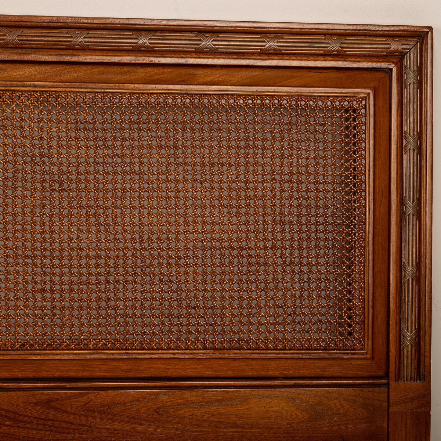 1970s French Regency Louis XVI Wood & Cane King Size Headboard - Gorgeous Detail Work, Wicker Back Caning, Unique Piece, USA Shipping Avail