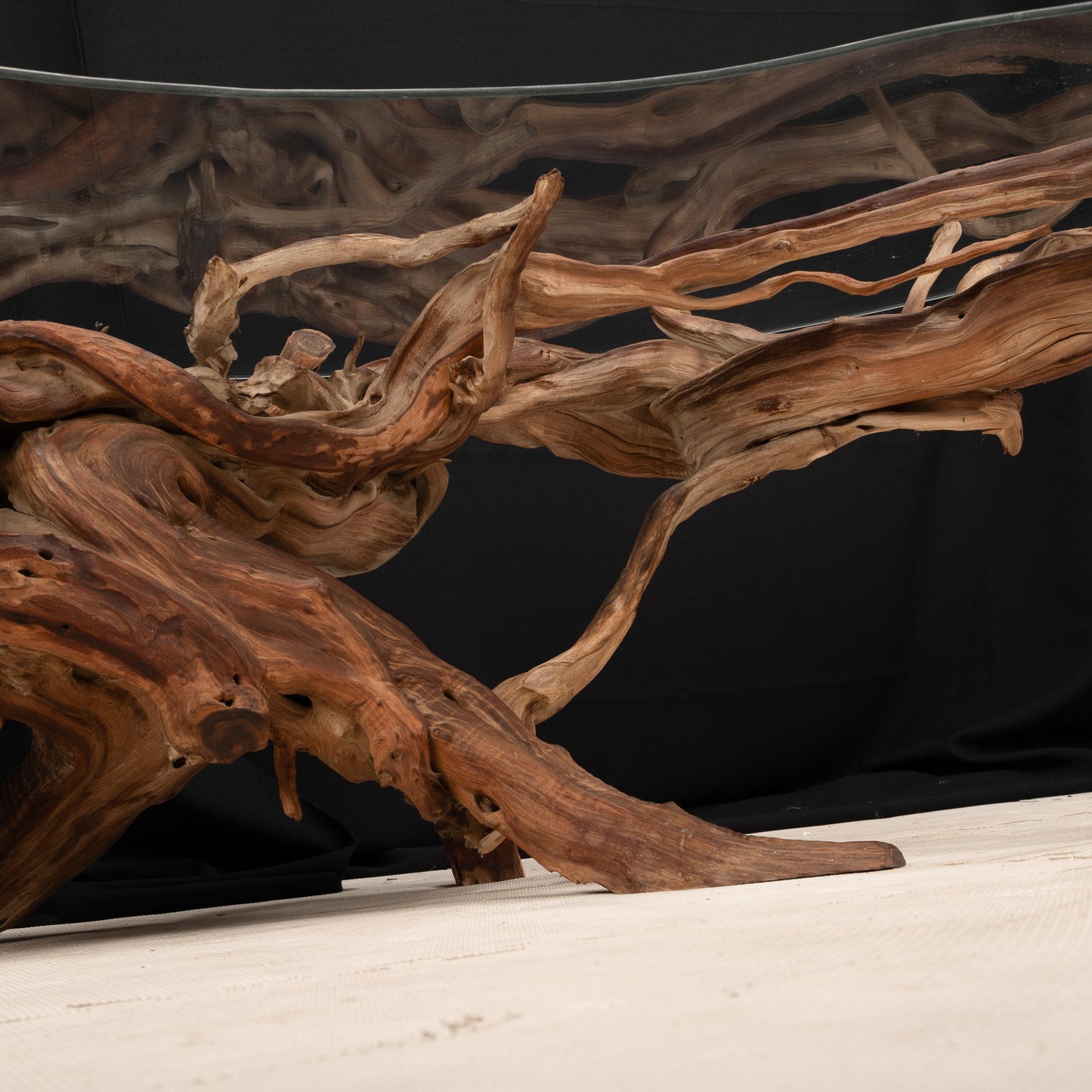 Mid-Century Organic Modern Driftwood Coffee Table – 1960s Sculptural Wood Base w/ Original Biomorphic Kidney Glass Top, Vintage MCM Decor