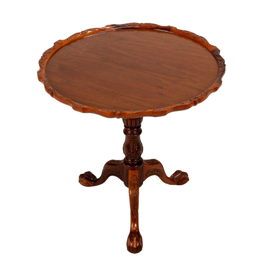 Vintage English Georgian Chippendale Mahogany Pie Crust Tilt Top Tea Card Table , Brass Hardware, Exquisite Detailed Carvings, Elegant Piece