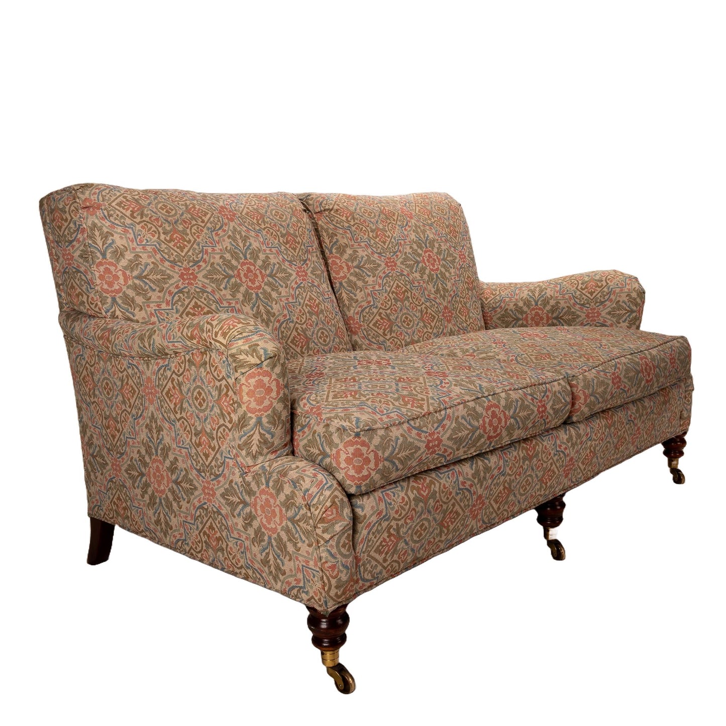 Vintage Hickory Chair Company English Roll Arm Loveseat With Casters , Elegant Sofa, High End Home Furniture, Brass Wheels, Gorgeous