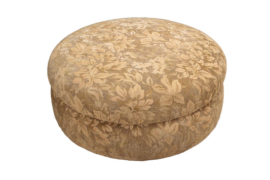 Vintage Large Luxurious Overstuffed Round Floral Upholstered Ottoman on Casters - 38" , Beautiful Accent Piece, High End Furniture, USA Ship