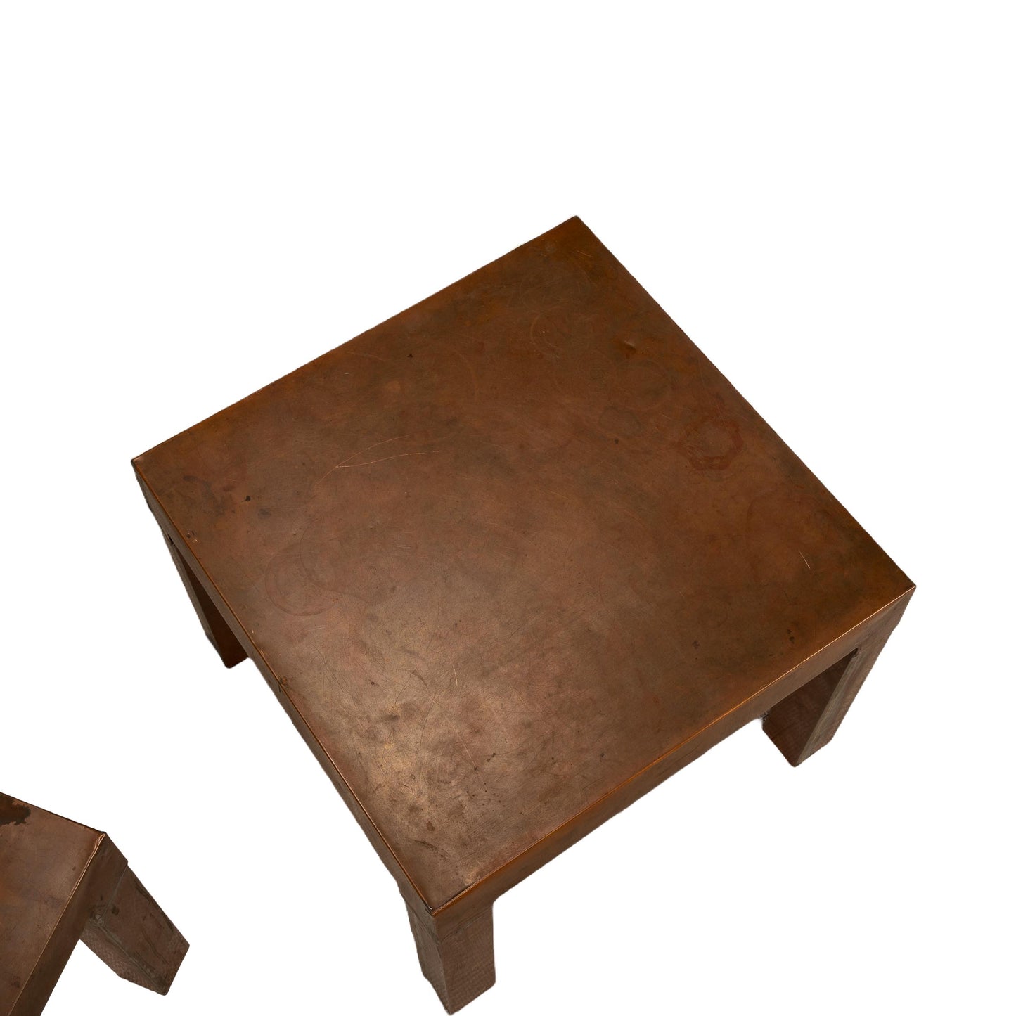 1970s Parsons Style Copper Clad Side Tables – Square Low Accent Tables Vintage Modern Brutalist 17x17x13.25 Inch – Pair