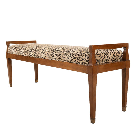 1960s Drexel Mid Century Modern Bench – Federal Style Upholstered Window / Bed Bench – Cheetah Print Vintage Seating MCM Eclectic Charm