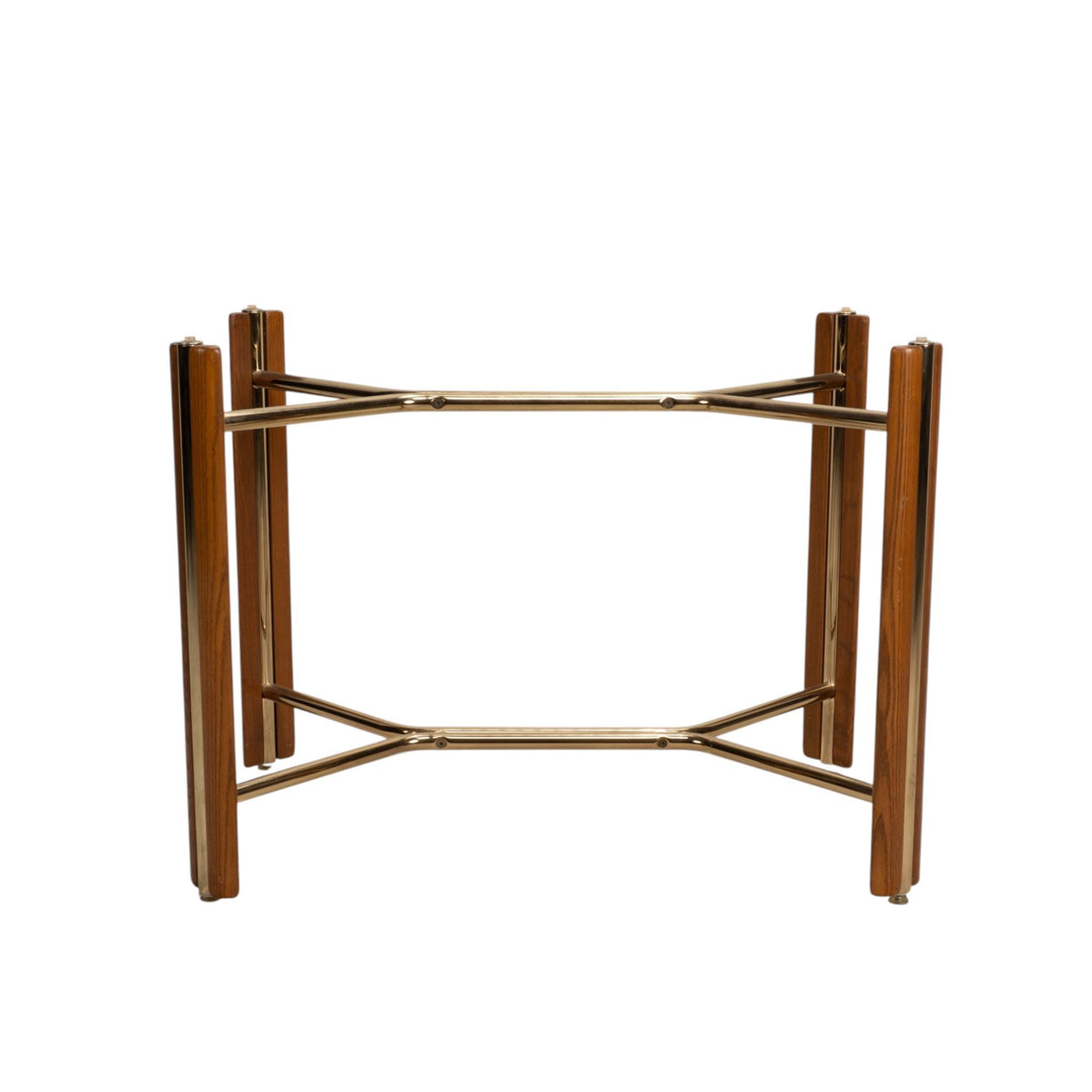 1980s Chromcraft Dining Table Base, Oak and Polished Brass - For Glass Top