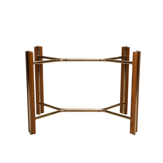 1980s Chromcraft Dining Table Base, Oak and Polished Brass - For Glass Top