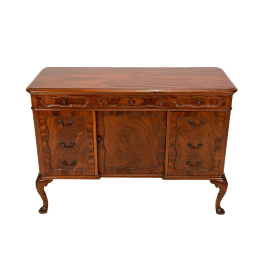 Antique French Provincial Style Flamed Mahogany Sideboard Buffet - High End Furniture, Gorgeous Burl Wood Pattern, USA Shipping Available