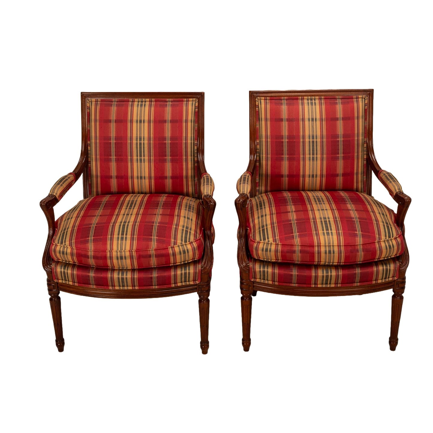 Vintage Henredon for Marshall Fields Plaid Louis LXI Style Lounge Chairs - a Pair , Elegant Side Chairs, Carved Wood, High End Furniture