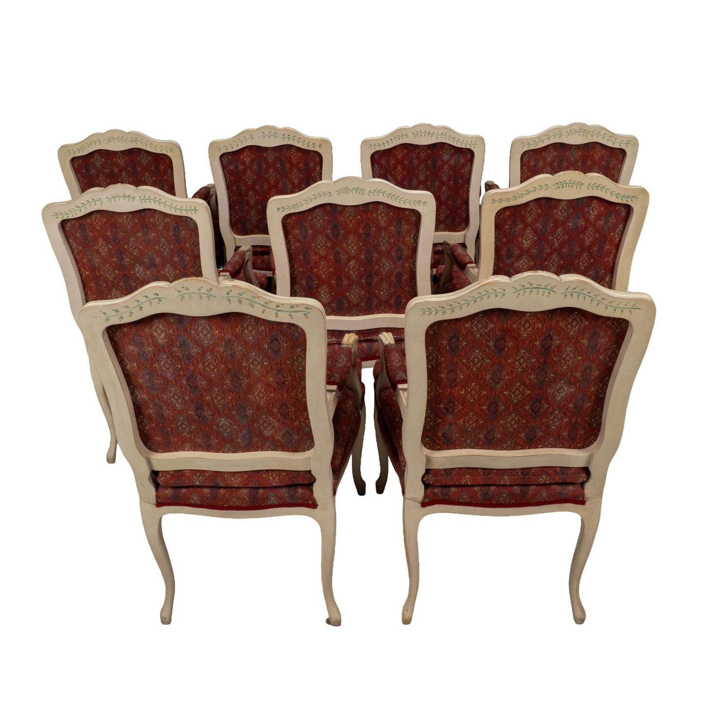 French Provincial Dining Chairs Louis XV Style White Frame Upholstered -Set of 9