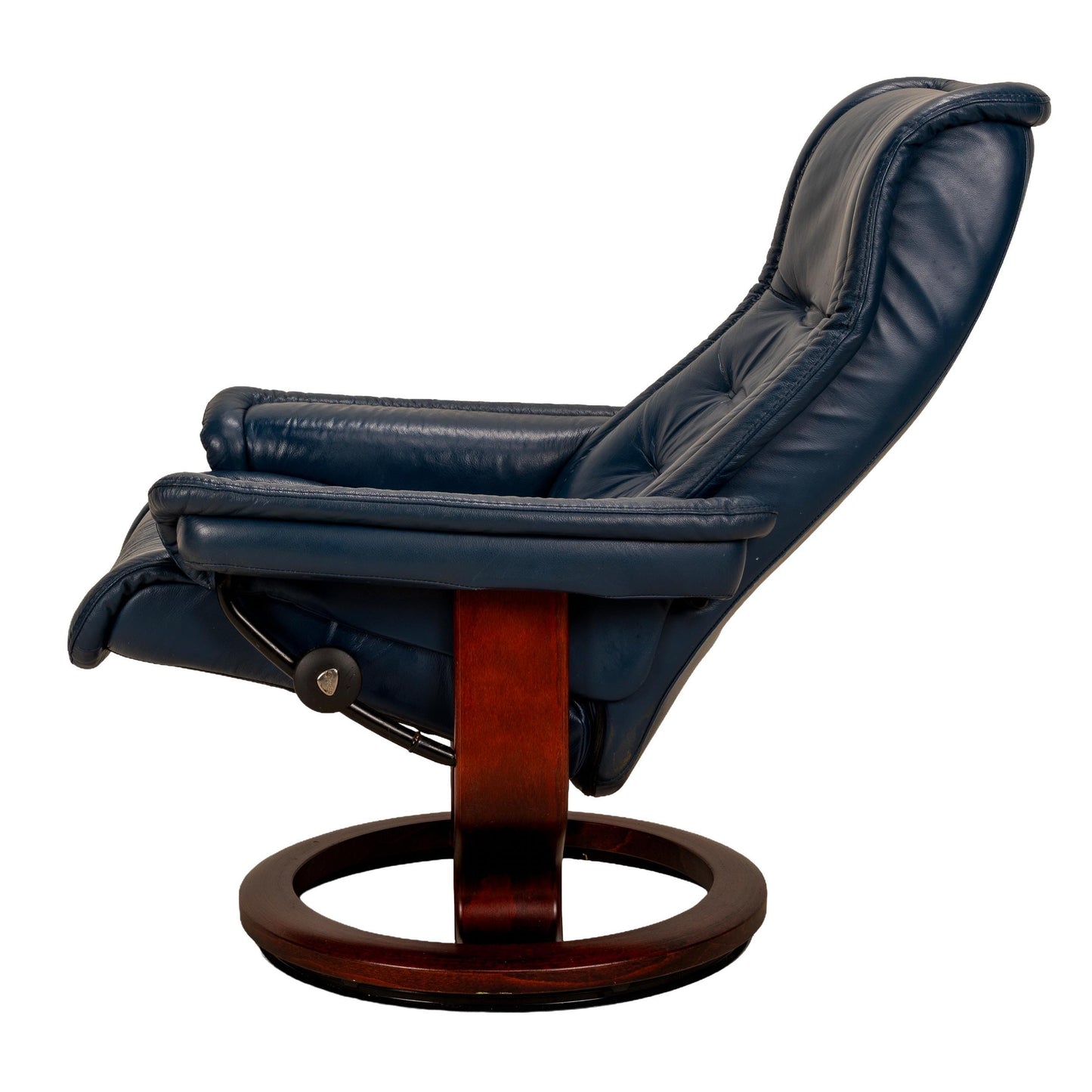 Ekornes Stressless Royal Recliner – Medium – Blue Leather W/ Wood Base - Made in Norway
