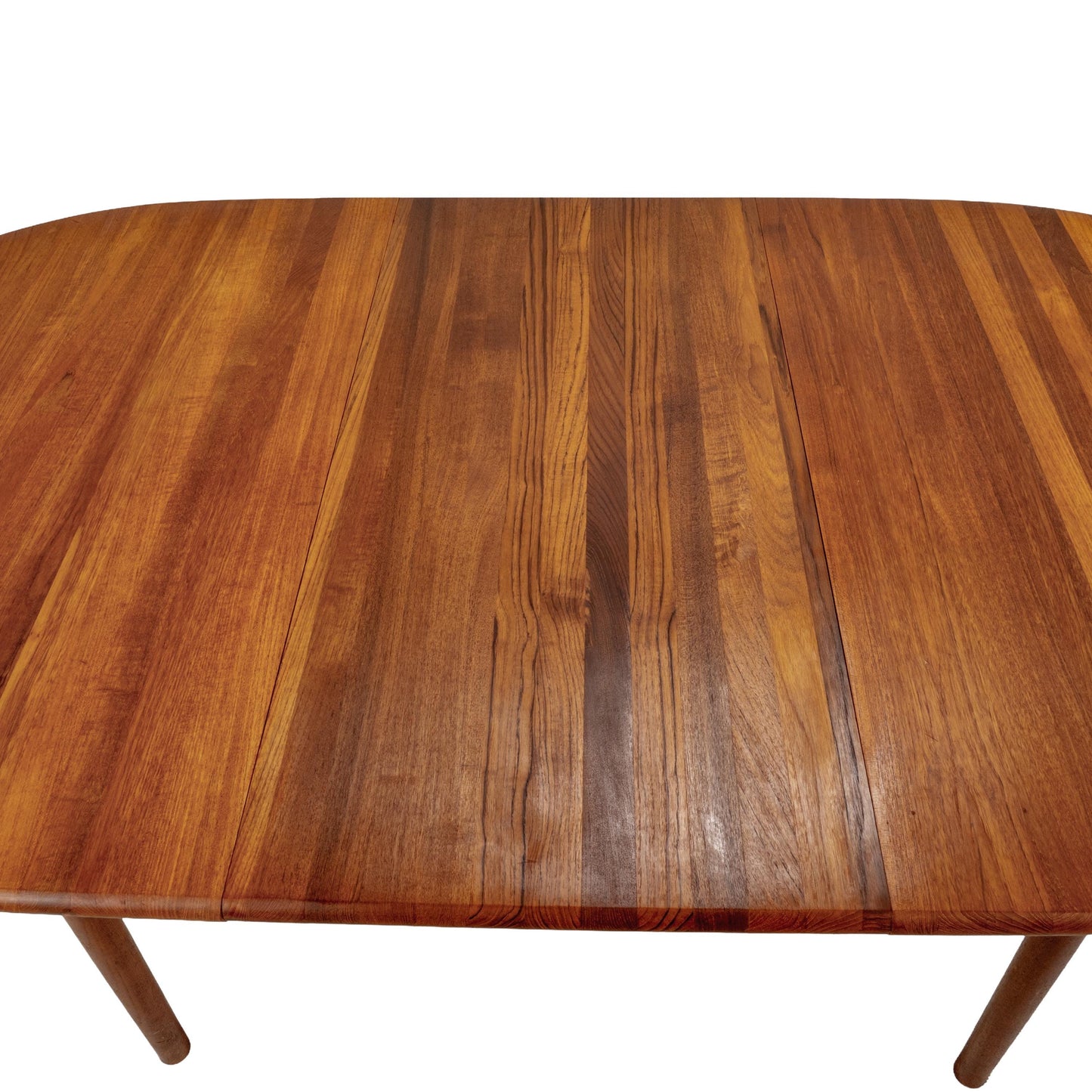 Danish Modern Solid Teak Dining Table W/ Leaf, Oval Extension Table