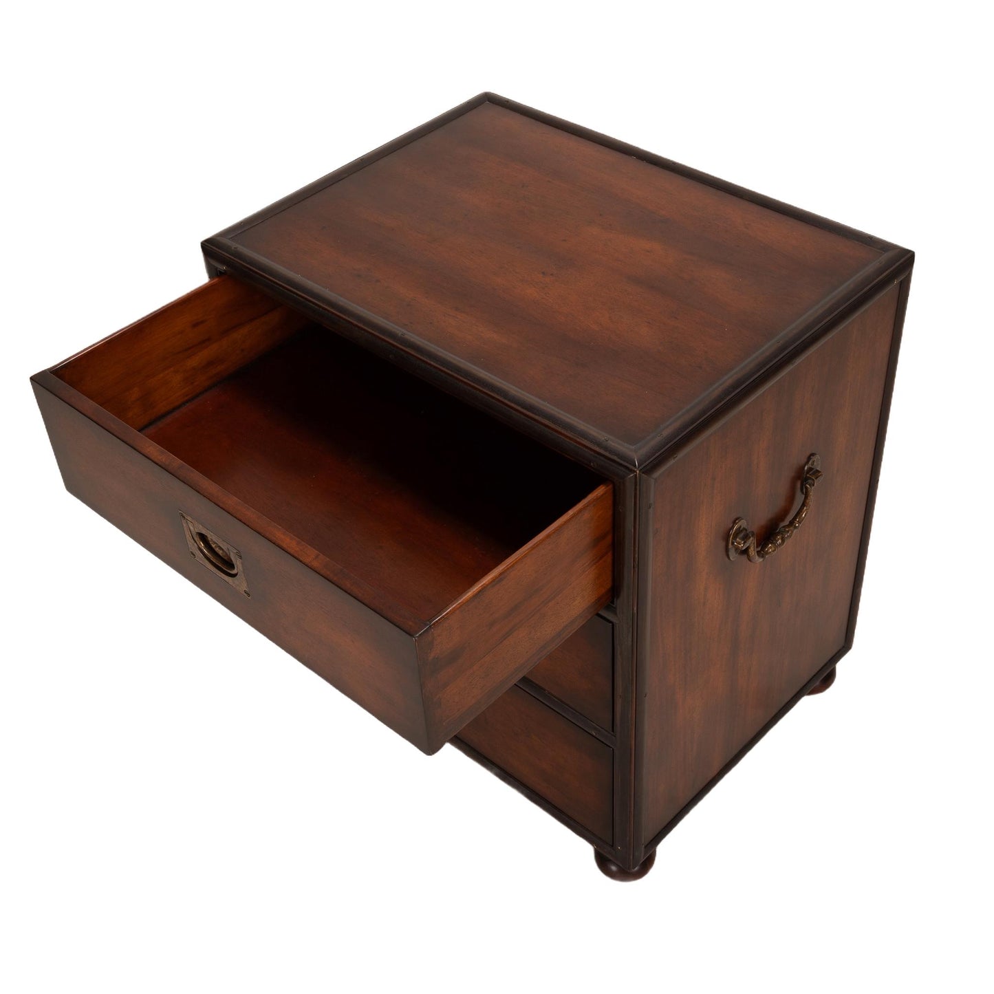 Antique Solid Mahogany English Brass Banded Campaign Style Small Chest of Drawers, Very Solid and Heavy, Timeless Piece USA Shipping Avail.
