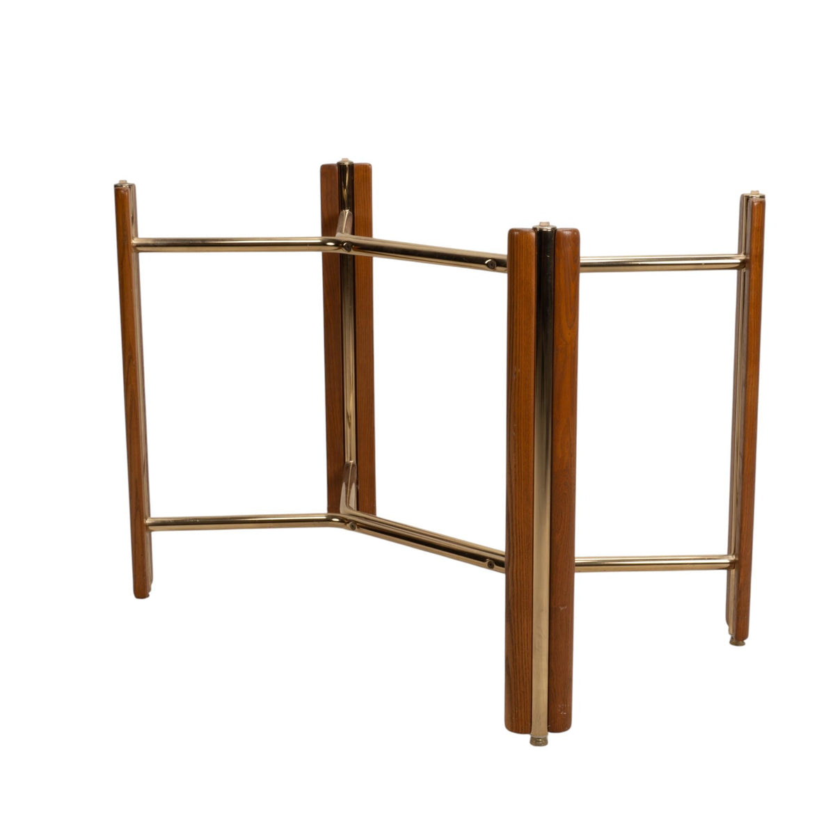 1980s Chromcraft Dining Table Base, Oak and Polished Brass - For Glass Top