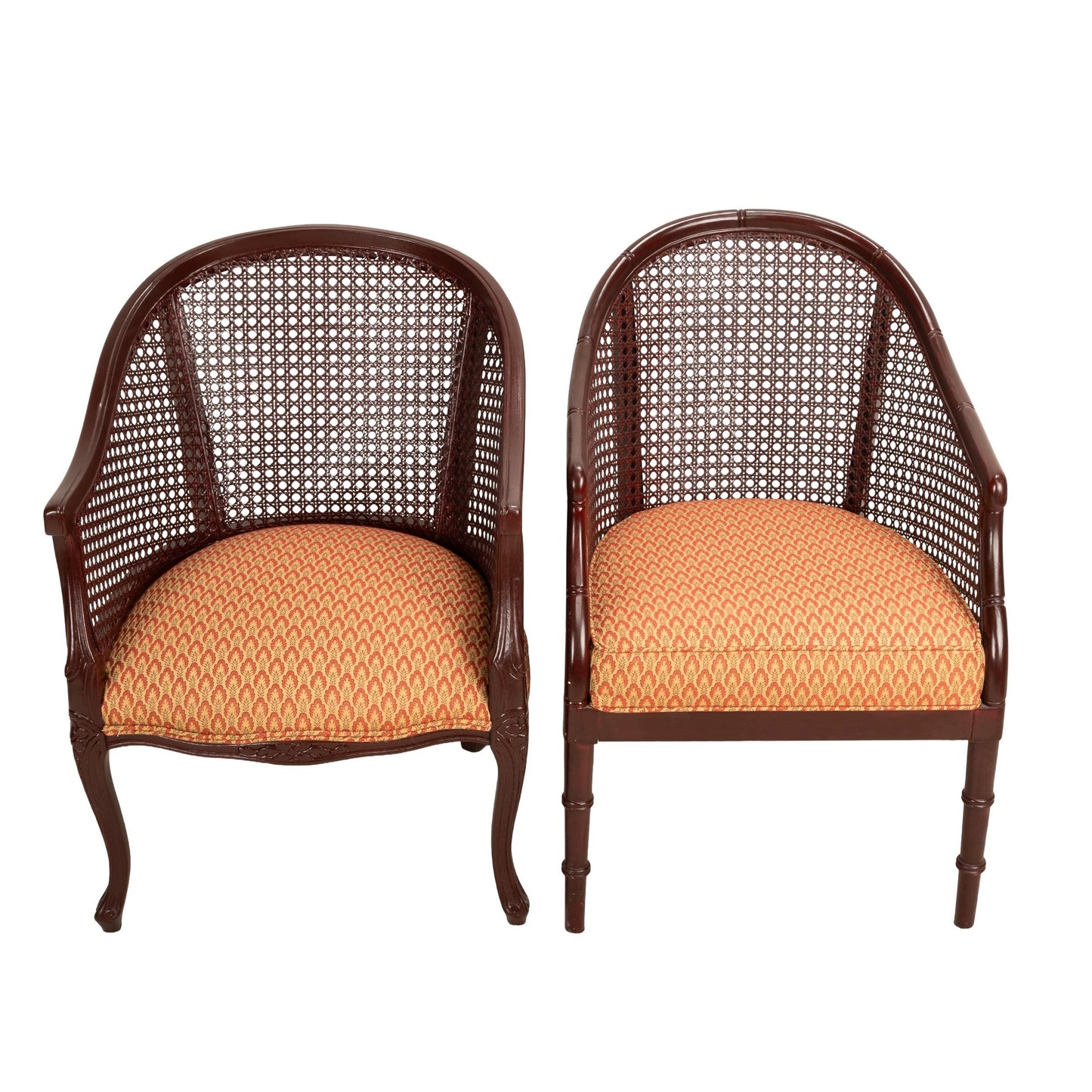 Gorgeous Regency Style Caned Back Tub Lounge Chairs, Recently Reupholstered, Pair of Elegant Accent Chairs, Vintage French Inspired Seating