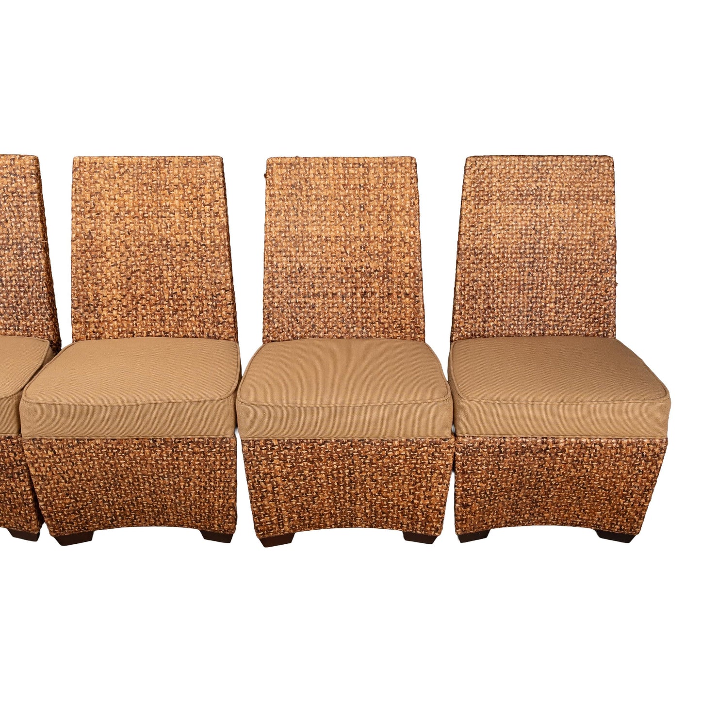 Set of 6 Lane Venture Bac Bac Banana Leaf Braided Dining Chairs – Coastal Boho Chic Woven Natural Texture Rattan Island Palm Beach Regency