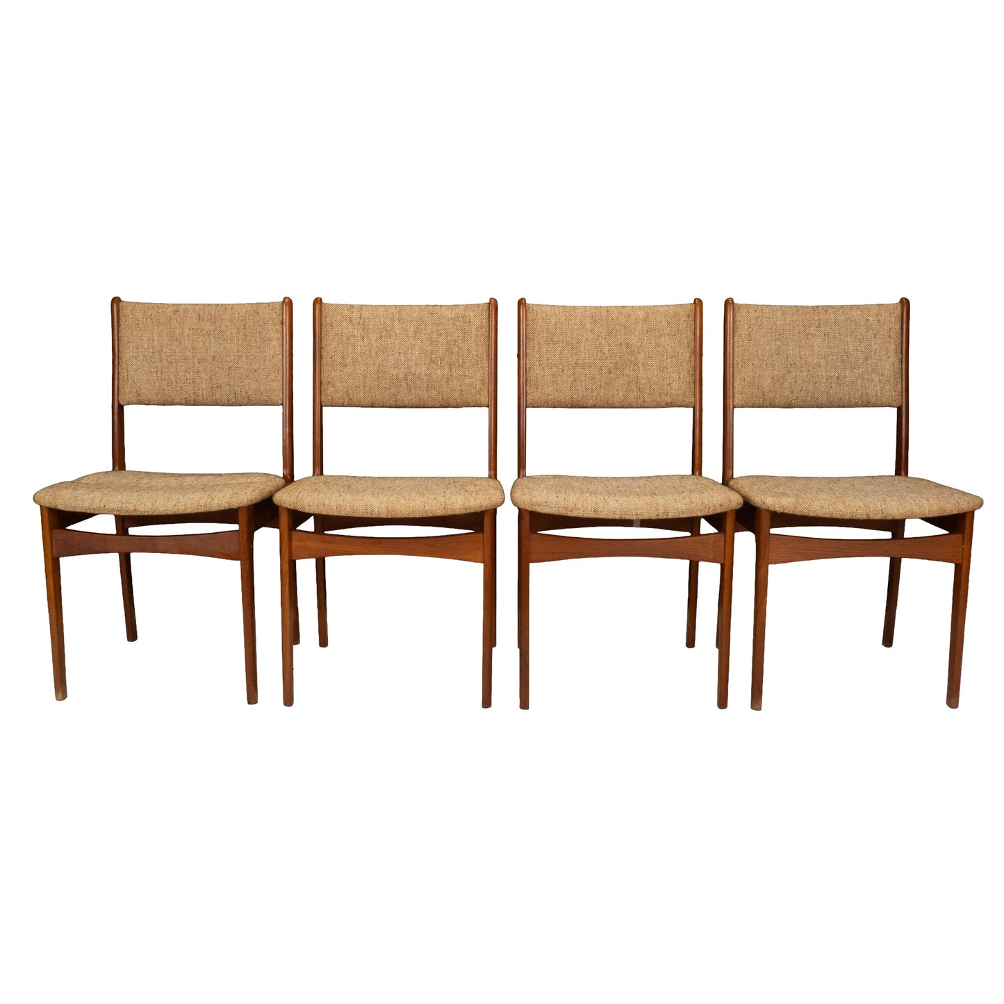Set of 4 Danish Modern Dining Chairs Teak Frame Tweed Upholstery Mid Century