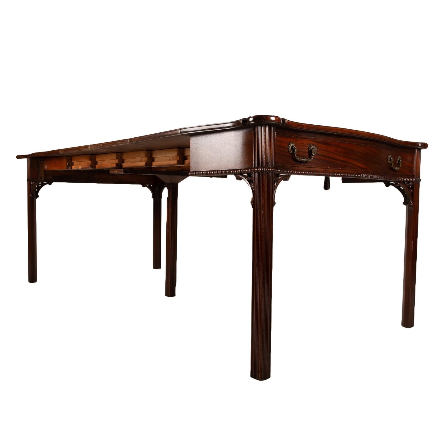 Antique Caradelli of NYC Chippendale Carved Flamed Mahogany Flip Top Expandable Dining / Game Table , Gorgeous & Unique Piece, Space Saving