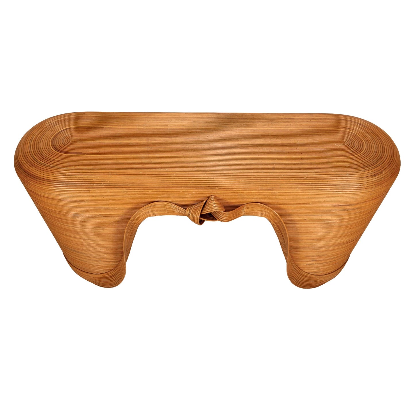 Mid-20th Century Organic Modern Pencil Rattan Split Reed Bambo Console Table, Free Form Unique Flow