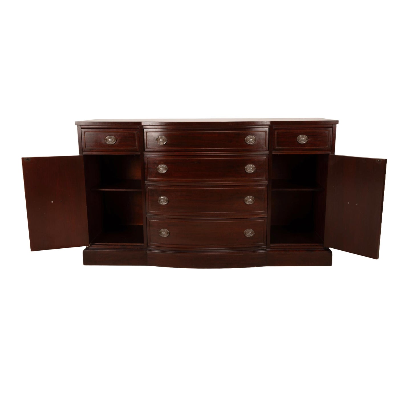 1940s Rway Northern Furniture Co Mahogany Bow Front Buffet Server Sideboard, Elegant Dining Room Furniture, Classic Piece