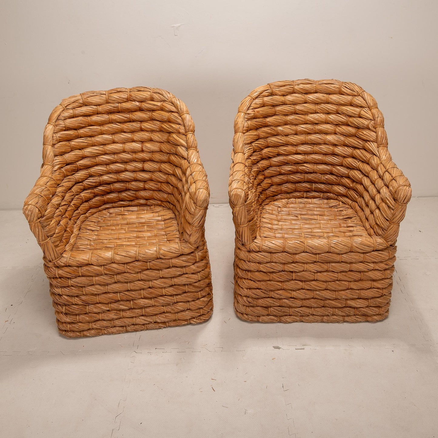 Ralph Lauren Joshua Tree Woven Lampakanay Barrel Back Chairs - A Pair , Boho Chic Unique Statement Pieces, RL Tropical US Shipping Available