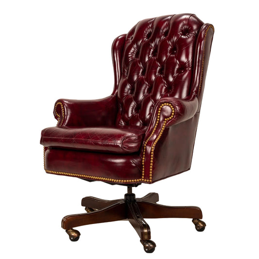 Original Leathercraft Tufted Burgundy Curtis Genuine Leather Executive Chair - Elegant Vintage Seating, Classic Styling, a Beauty