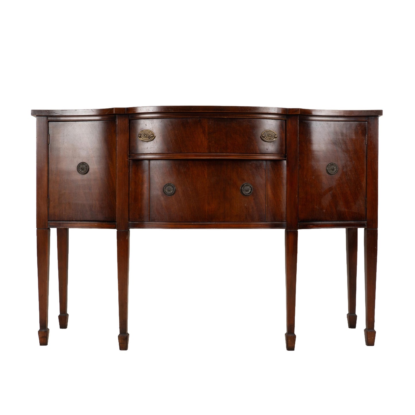 Vintage Mahogany Bow Front Buffet Server Hepplewhite Style Sideboard
