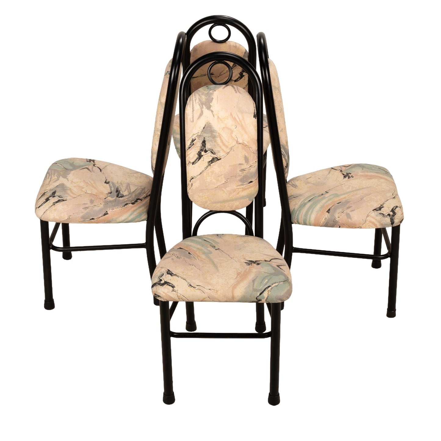 1980s Liberty Furniture of Canada Postmodern Upholstered Black Metal Tubular Dining Chairs - Set of 4