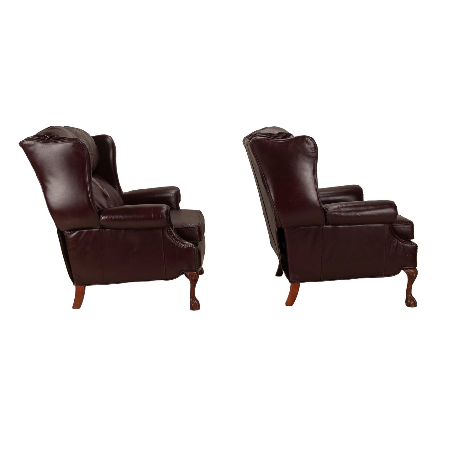 Vintage Barcalounger Recliner Chairs – Burgundy Leather Wingback Pair W/ Nailhead Trim, Traditional Club Style, Comfortable Seating USA Made