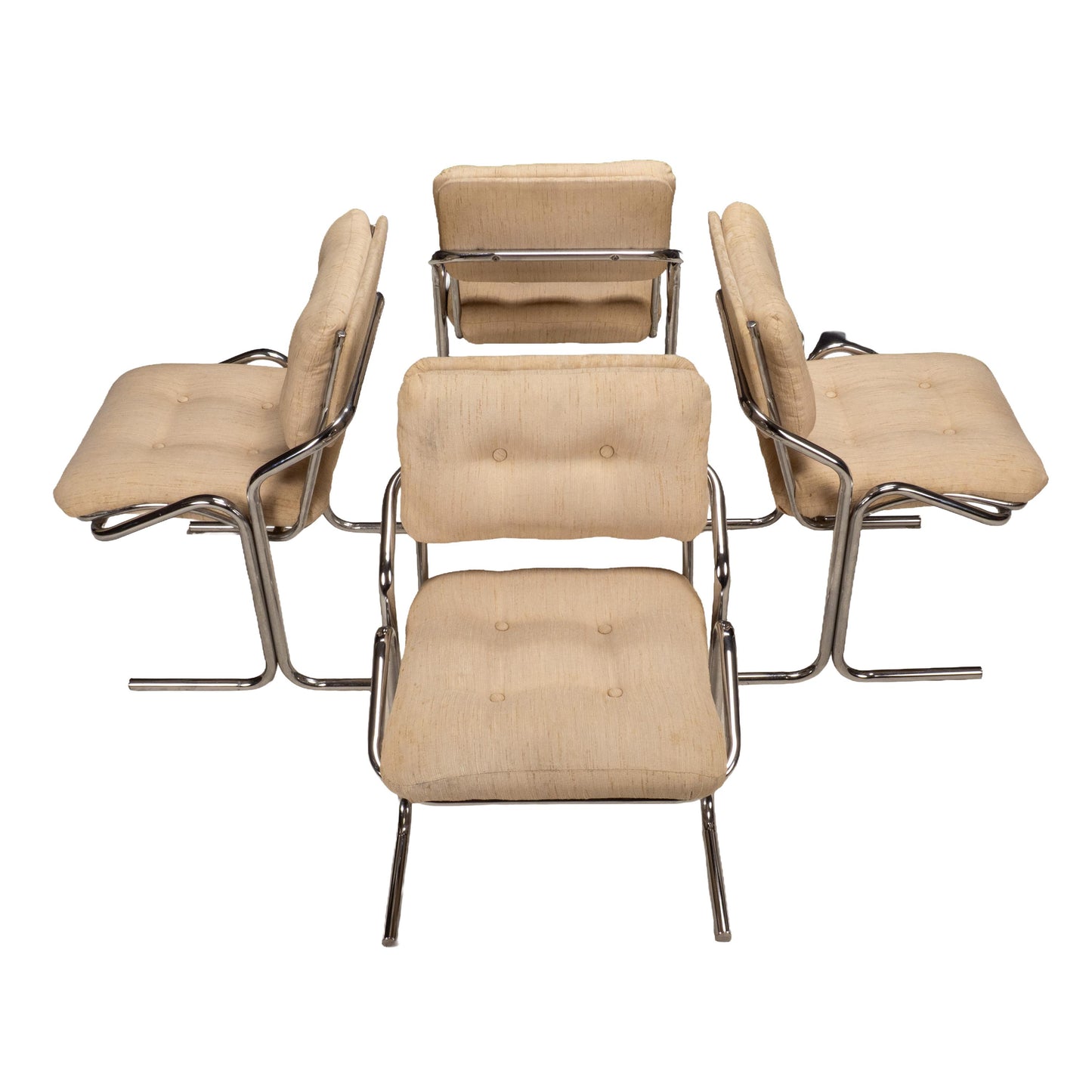 1970s Jerry Johnson Arcadia Cantilever Tubular Dining Chairs, Set of 4 – Chrome Retro Modern