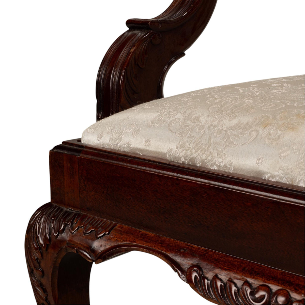 Pair Antique Chippendale Revival Carved Mahogany Ball & Claw Arm Chairs