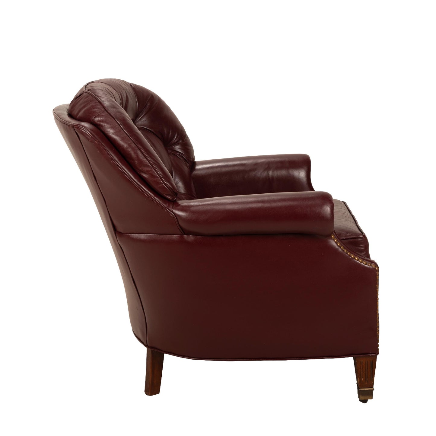 1980s Leathercraft Kirkland Armchair in Burgundy, Tufted Leather with Brass Studs, Vintage Leather Accent Chair, Classic Leather Seating