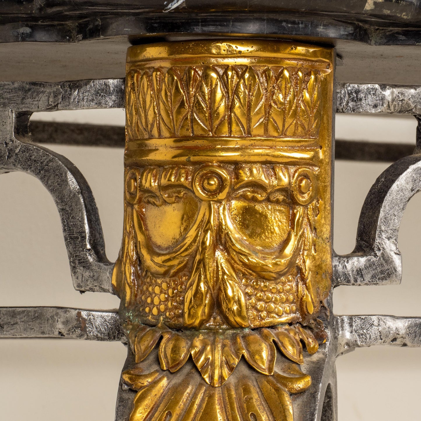 Maitland Smith Tessellated Marble Console Table Louis XV Style Iron Brass