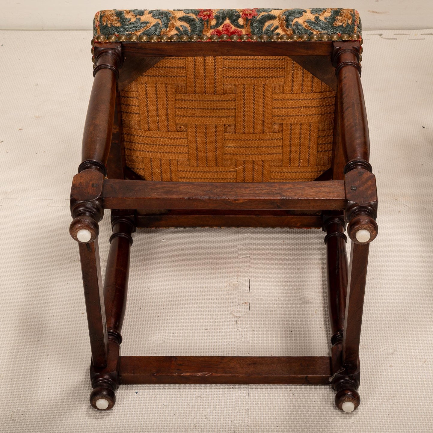 Antique French Walnut Baroque Cut Velvet Studded Floral Side Chairs - A Pair , Gorgeous French Antiques, High End Statement Piece